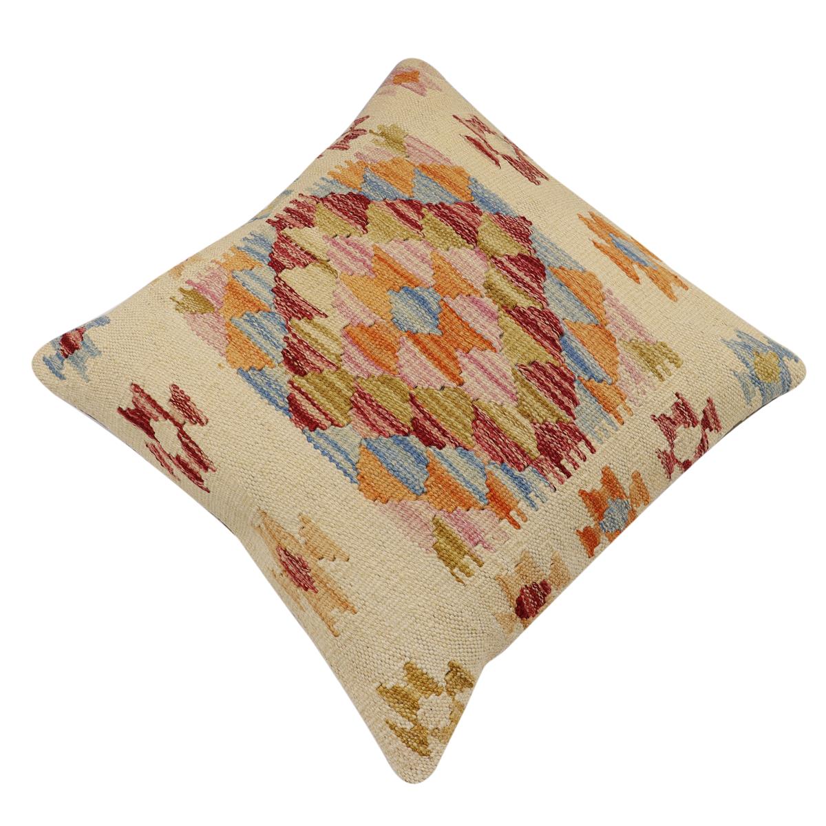 handmade Traditional Pillow Beige Rust Hand-Woven SQUARE 100% WOOL Hand woven turkish pillow2' x 2'