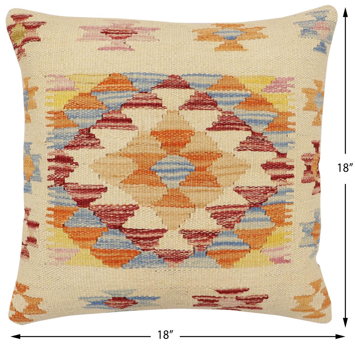 handmade Traditional Pillow Beige Rust Hand-Woven SQUARE 100% WOOL Hand woven turkish pillow2' x 2'