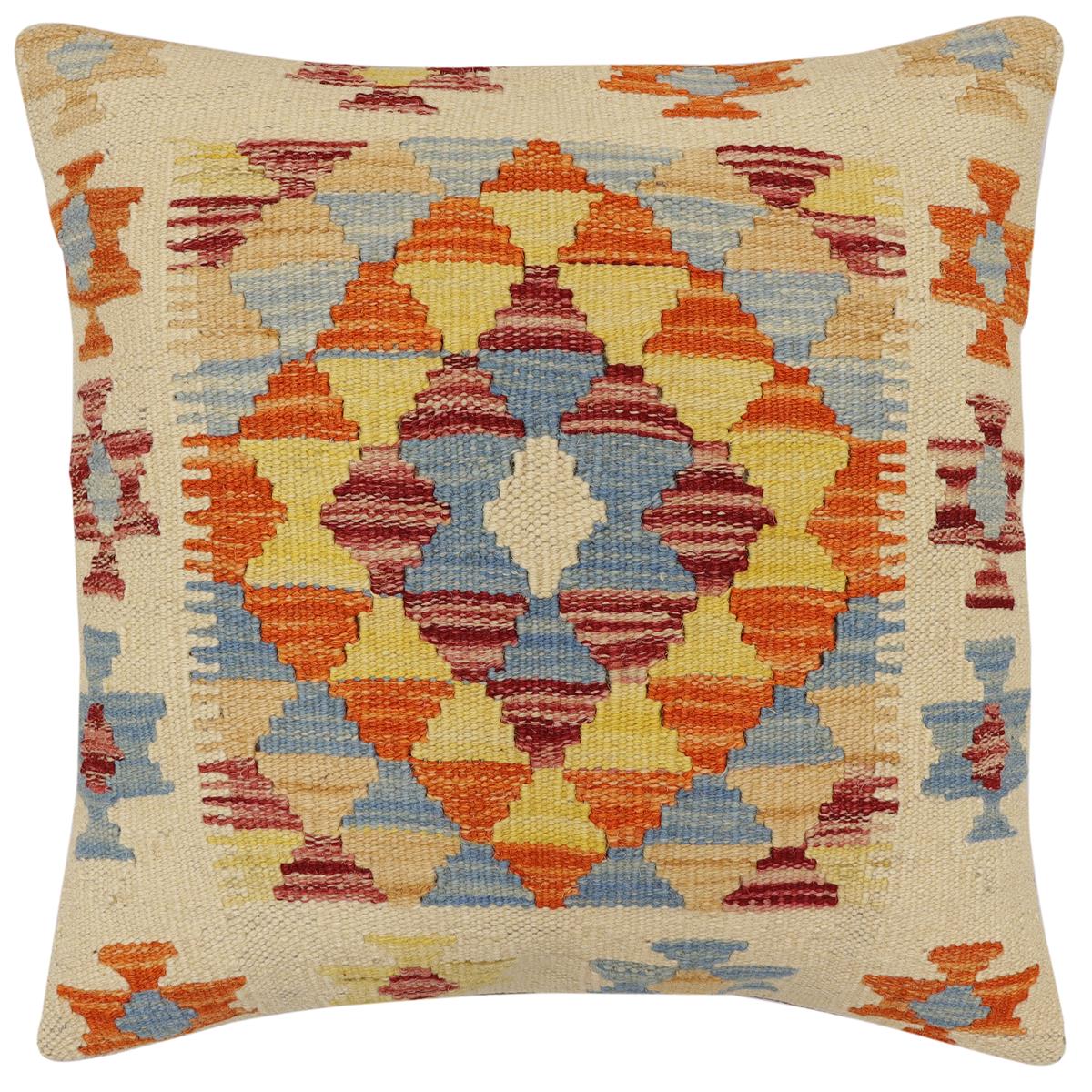 handmade Traditional Pillow Beige Rust Hand-Woven SQUARE 100% WOOL Hand woven turkish pillow2' x 2'