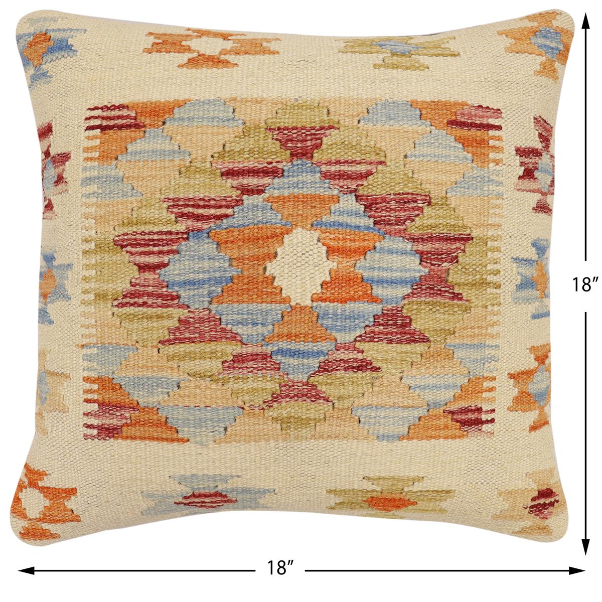 handmade Traditional Pillow Beige Rust Hand-Woven SQUARE 100% WOOL Hand woven turkish pillow2' x 2'