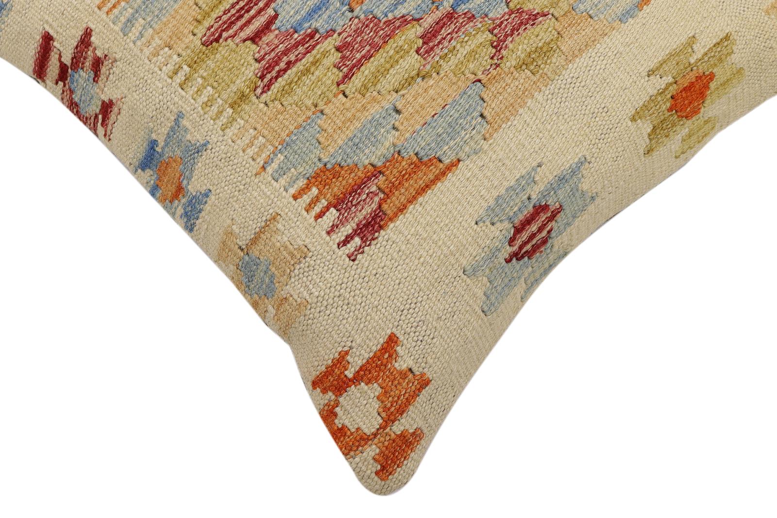 handmade Traditional Pillow Beige Rust Hand-Woven SQUARE 100% WOOL Hand woven turkish pillow2' x 2'