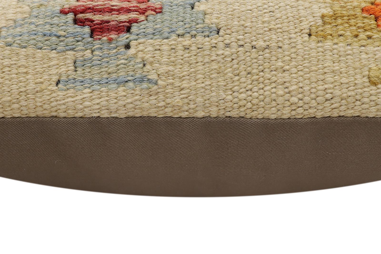 handmade Traditional Pillow Beige Rust Hand-Woven SQUARE 100% WOOL Hand woven turkish pillow2' x 2'