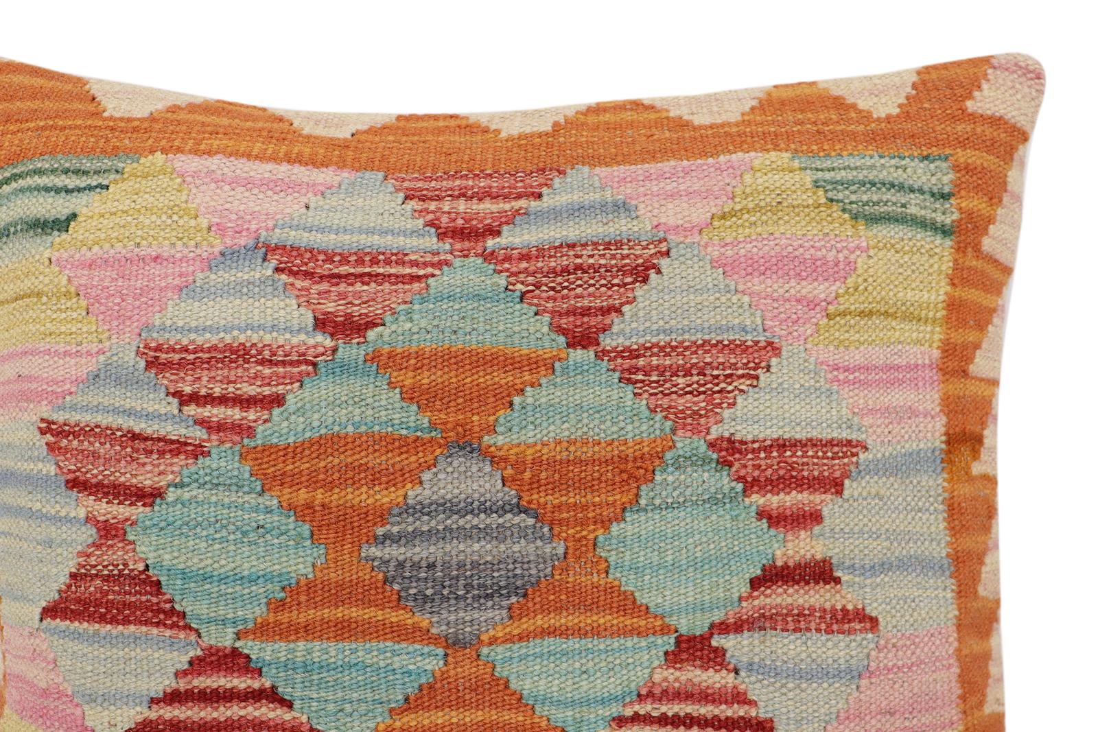 handmade Traditional Pillow Rust Red Hand-Woven SQUARE 100% WOOL Hand woven turkish pillow2' x 2'