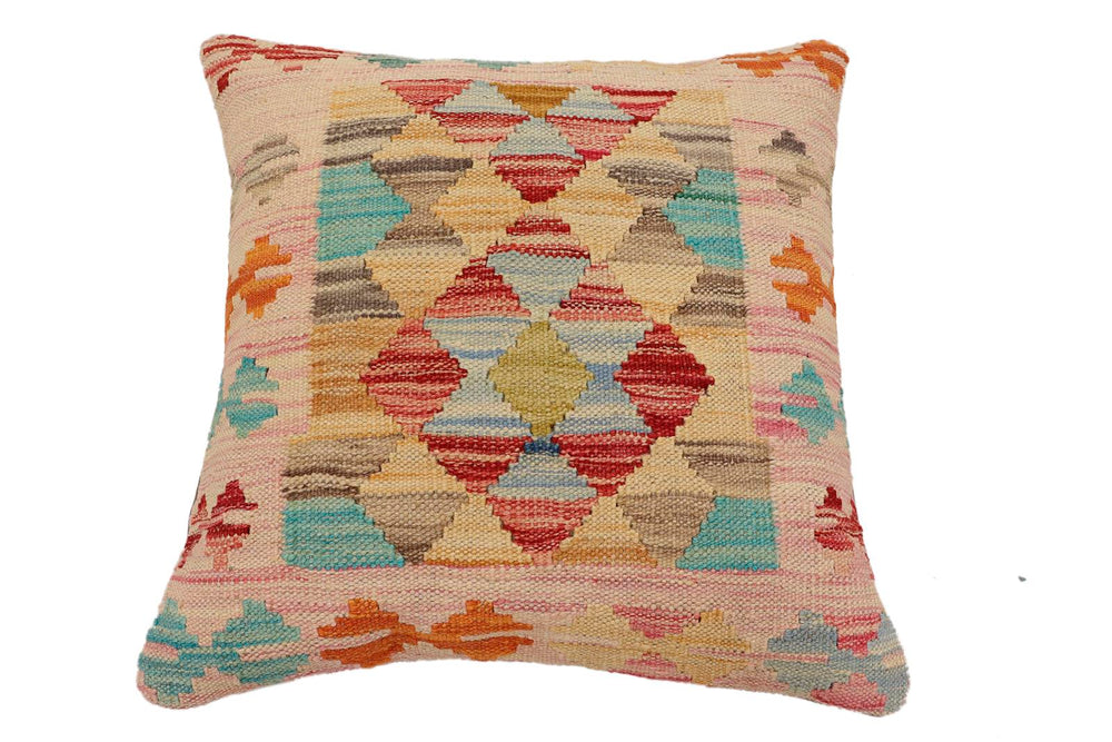 handmade Traditional Pillow Red Blue Hand-Woven SQUARE 100% WOOL Hand woven turkish pillow2' x 2'
