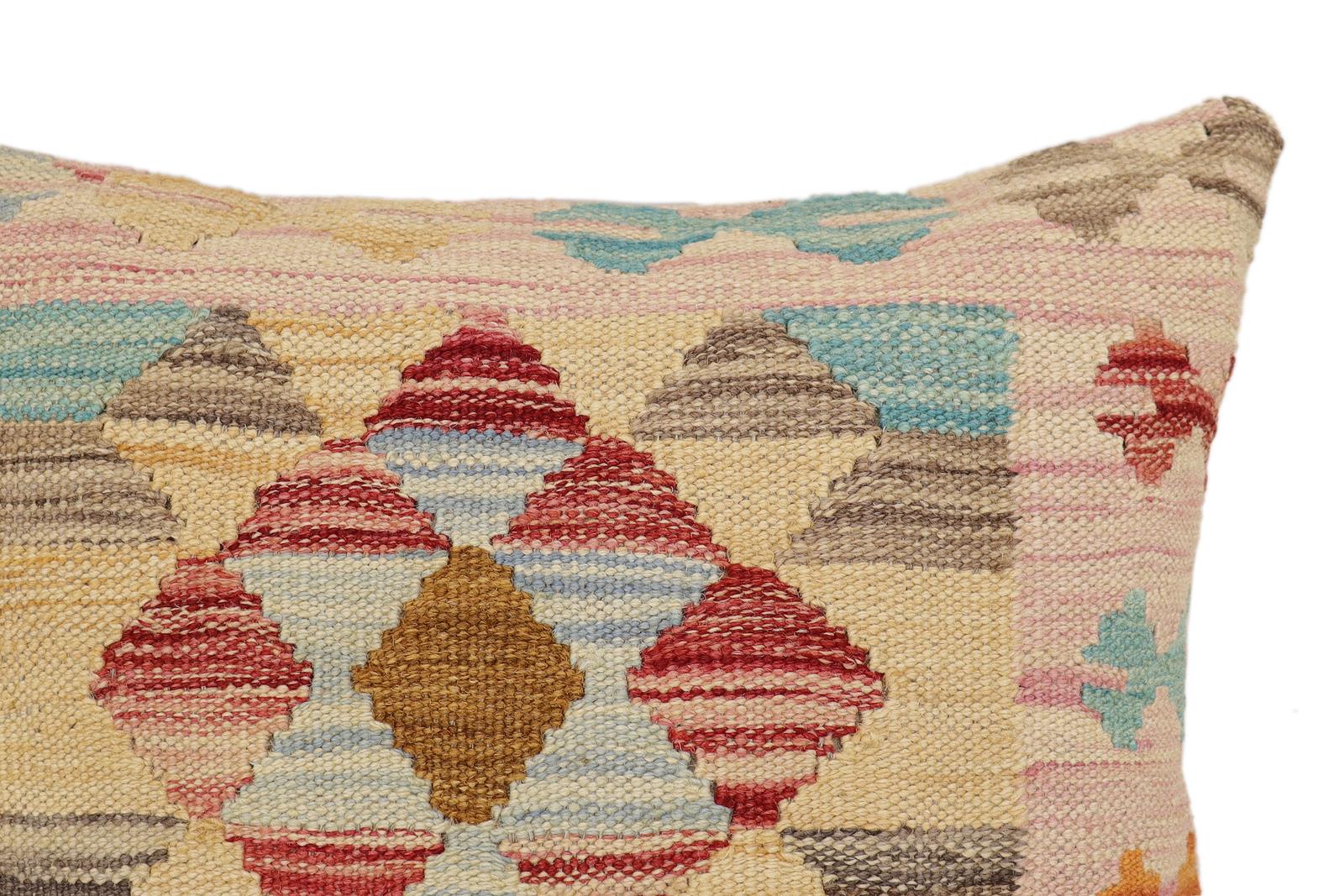 handmade Traditional Pillow Red Blue Hand-Woven SQUARE 100% WOOL Hand woven turkish pillow2' x 2'