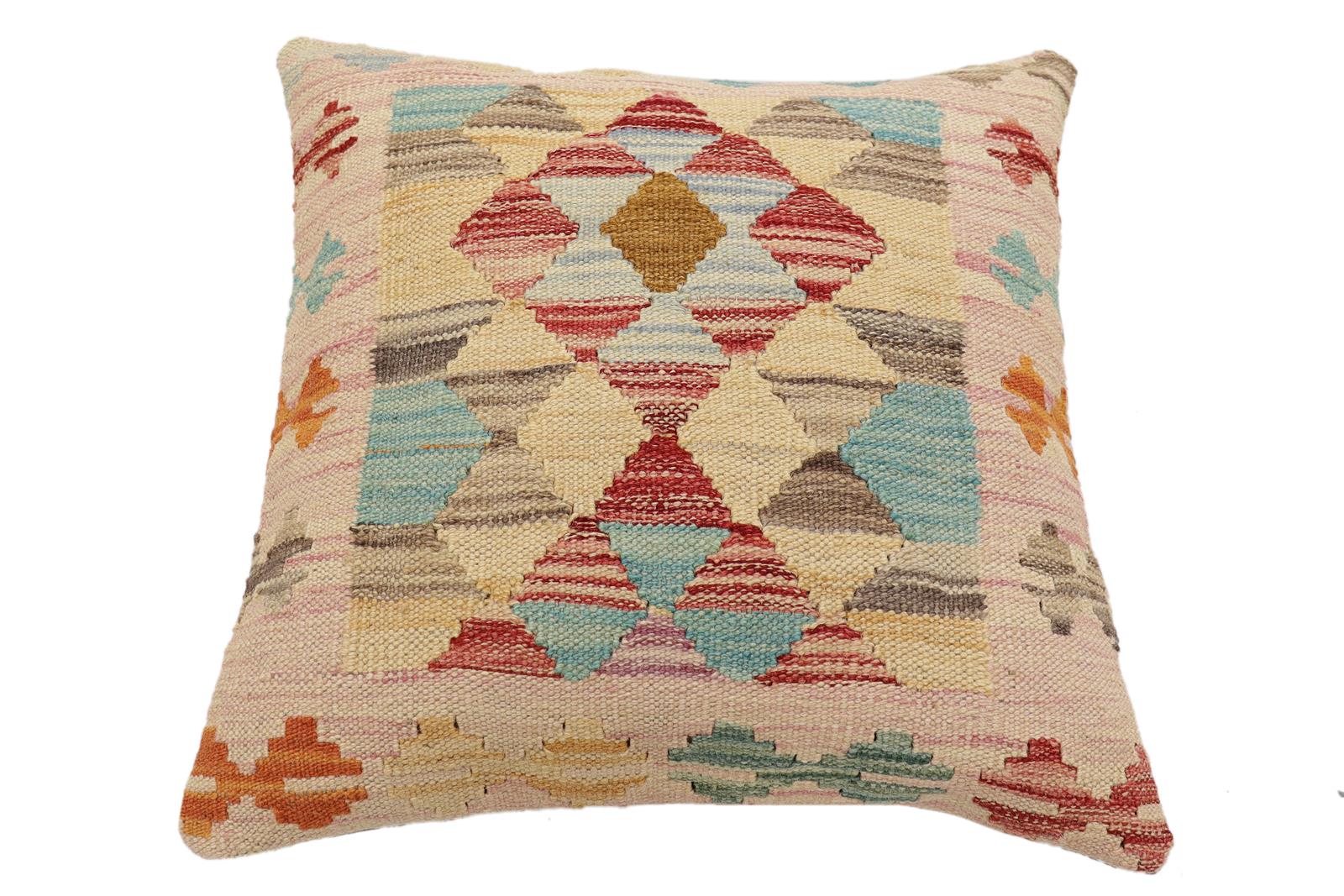 handmade Traditional Pillow Red Blue Hand-Woven SQUARE 100% WOOL Hand woven turkish pillow2' x 2'