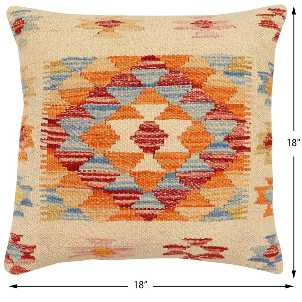 handmade Traditional Pillow Beige Rust Hand-Woven SQUARE 100% WOOL Hand woven turkish pillow2' x 2'