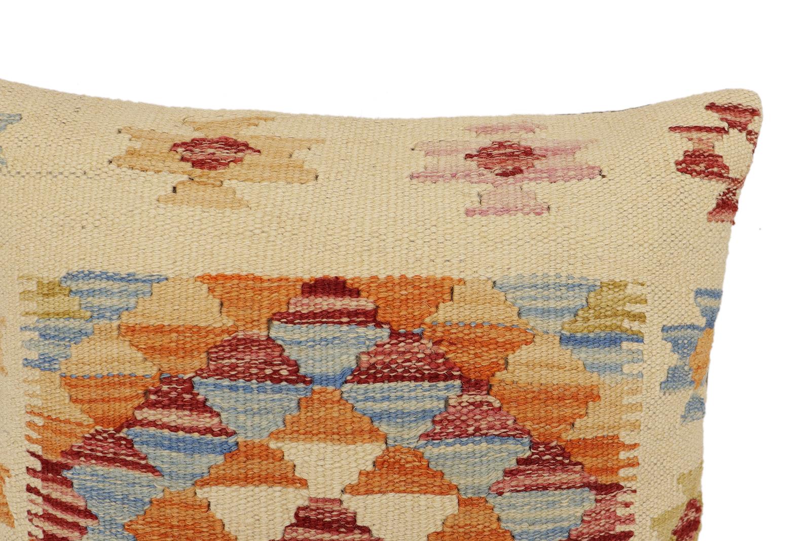handmade Traditional Pillow Beige Rust Hand-Woven SQUARE 100% WOOL Hand woven turkish pillow2' x 2'