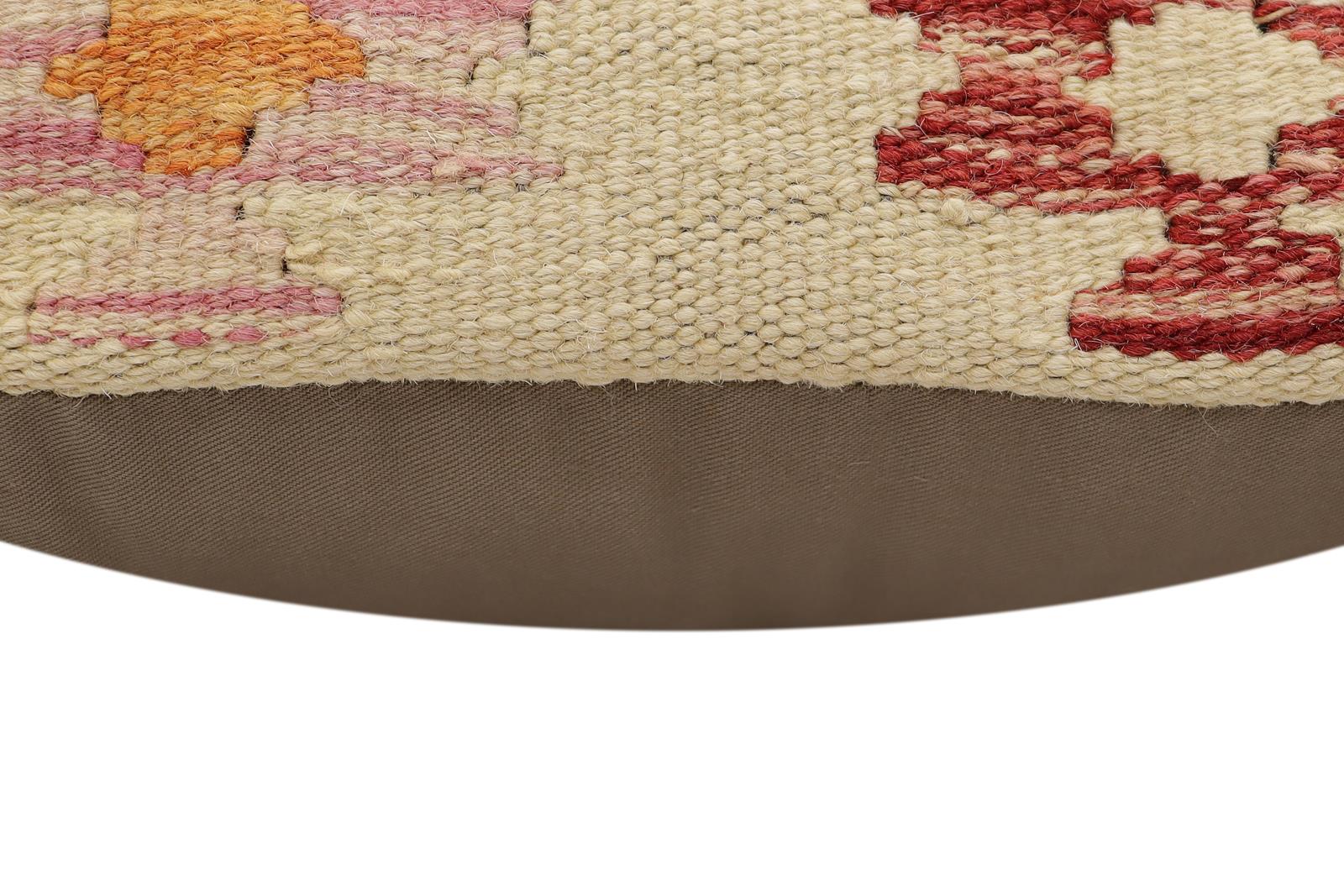 handmade Traditional Pillow Beige Rust Hand-Woven SQUARE 100% WOOL Hand woven turkish pillow2' x 2'