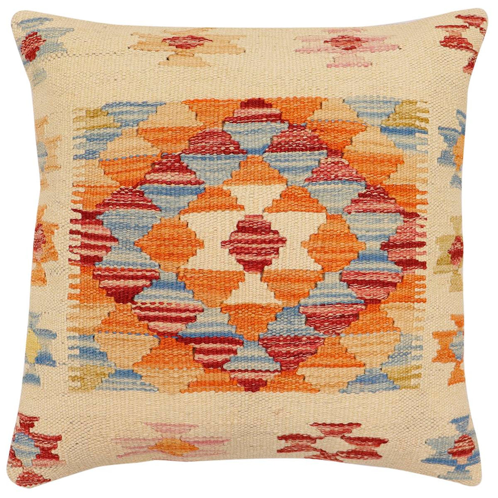 handmade Traditional Pillow Beige Rust Hand-Woven SQUARE 100% WOOL Hand woven turkish pillow2' x 2'