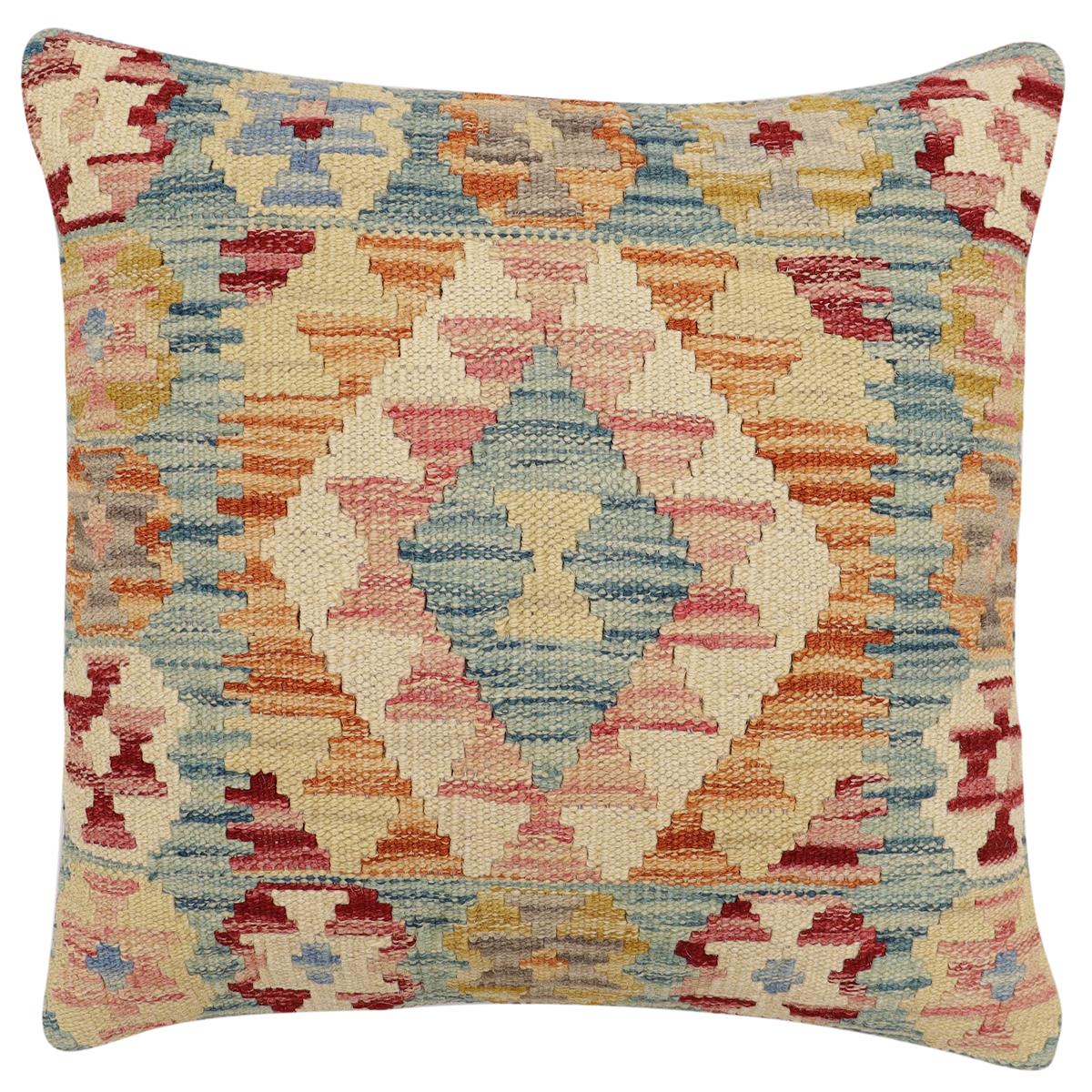 handmade Traditional Pillow Blue Rust Hand-Woven SQUARE 100% WOOL  Hand woven turkish pillow  3 x 5