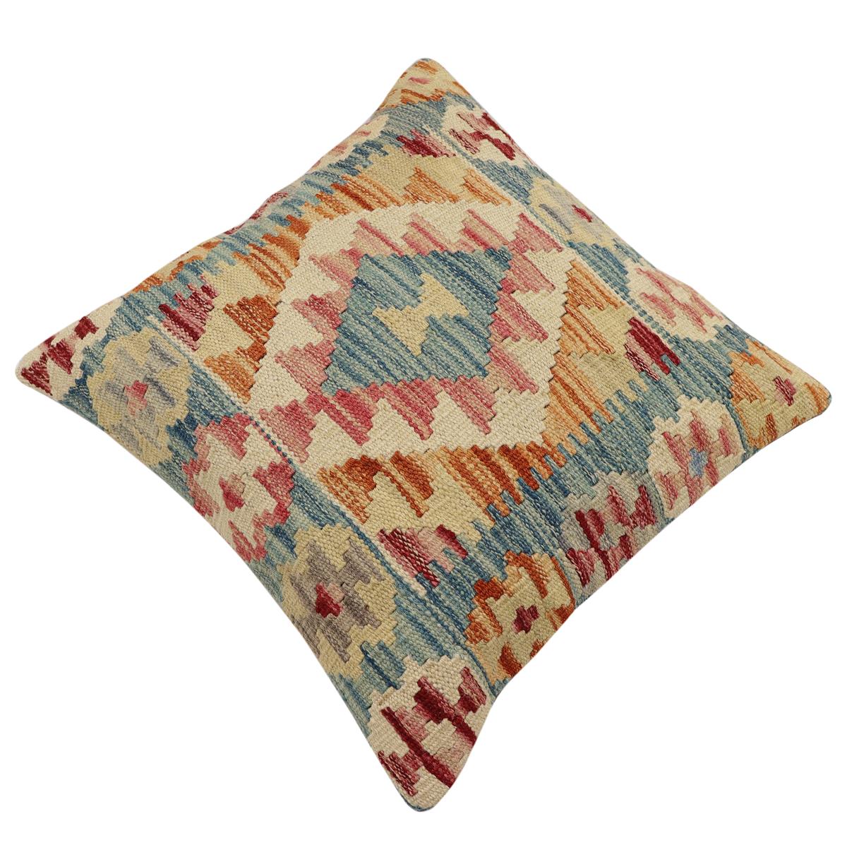 handmade Traditional Pillow Blue Rust Hand-Woven SQUARE 100% WOOL Hand woven turkish pillow2' x 2'
