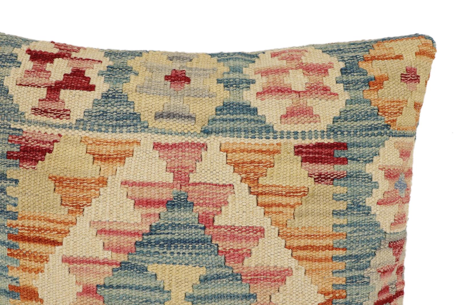 handmade Traditional Pillow Blue Rust Hand-Woven SQUARE 100% WOOL Hand woven turkish pillow2' x 2'