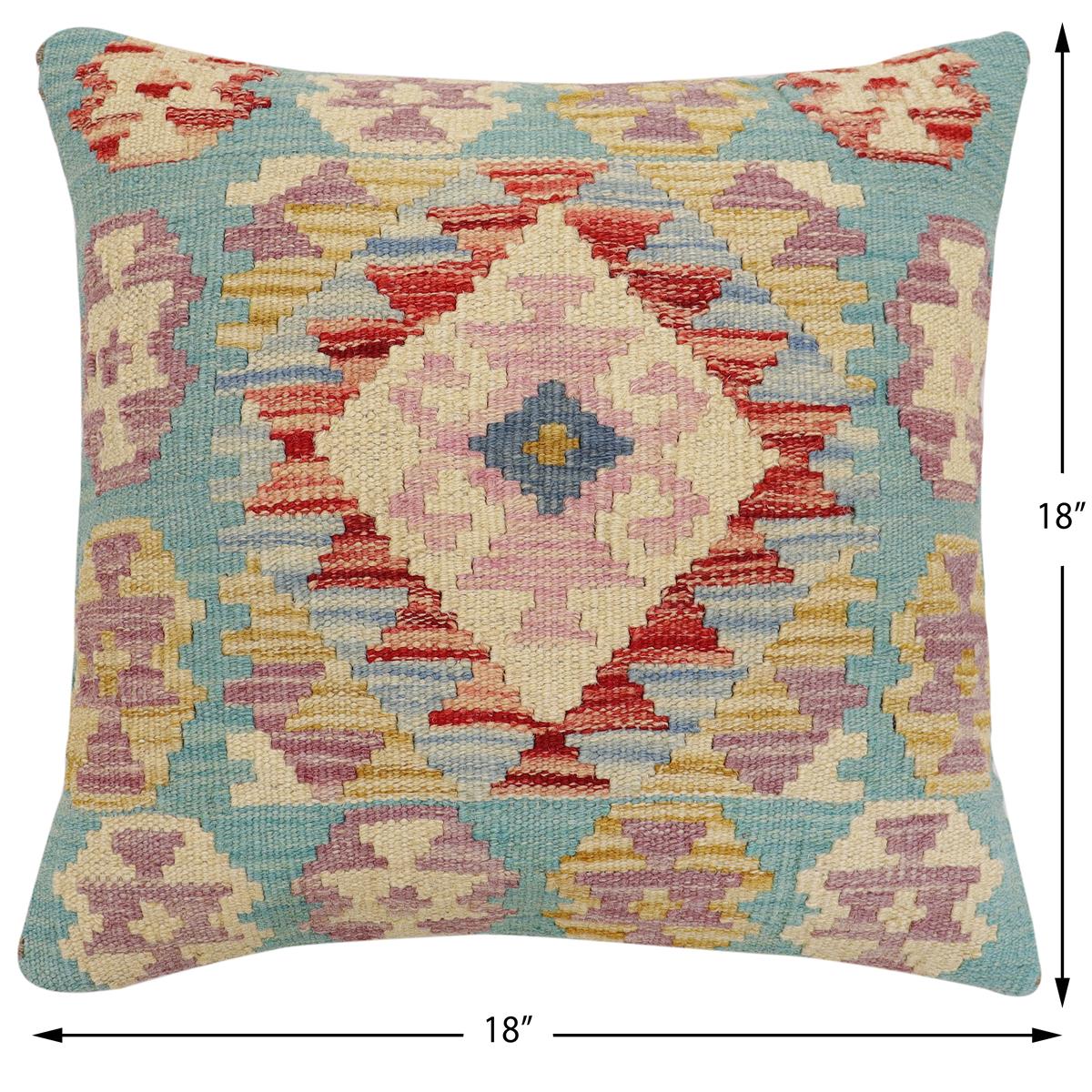 handmade Traditional Pillow Blue Rust Hand-Woven SQUARE 100% WOOL Hand woven turkish pillow2' x 2'