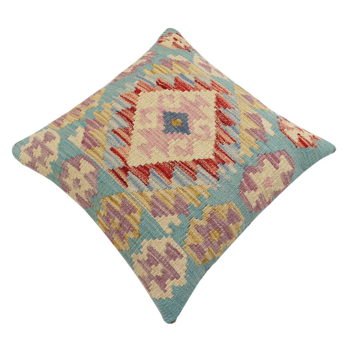 handmade Traditional Pillow Blue Rust Hand-Woven SQUARE 100% WOOL Hand woven turkish pillow2' x 2'