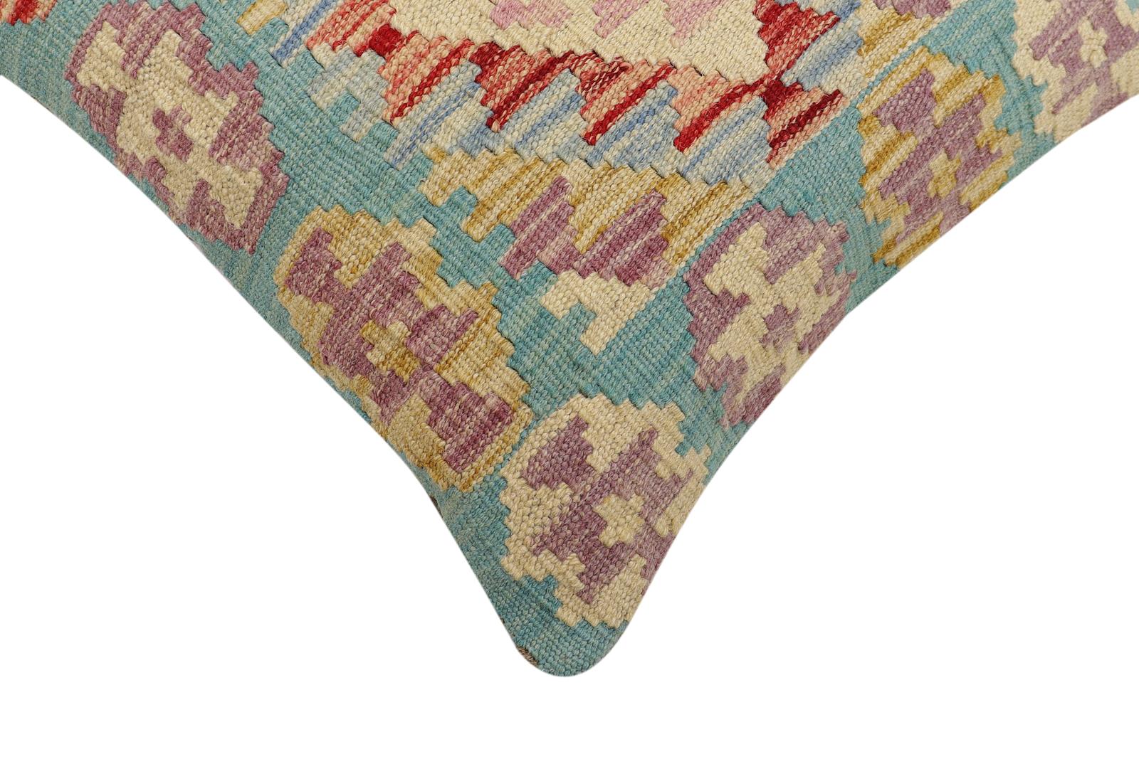 handmade Traditional Pillow Blue Rust Hand-Woven SQUARE 100% WOOL Hand woven turkish pillow2' x 2'