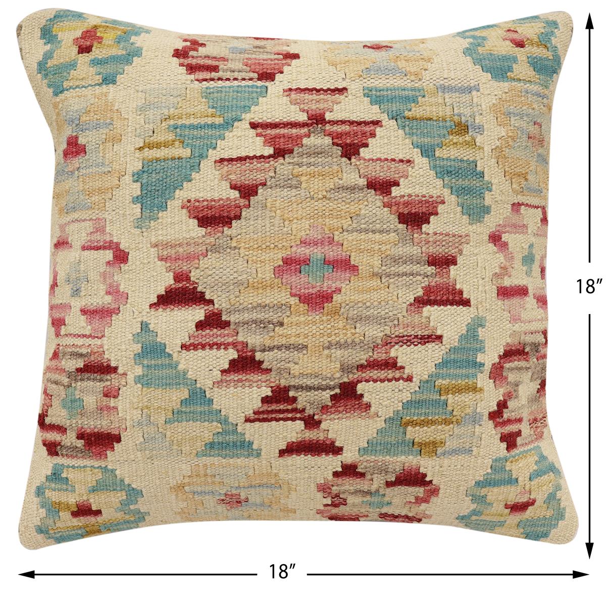 handmade Traditional Pillow Beige Red Hand-Woven SQUARE 100% WOOL Hand woven turkish pillow2' x 2'