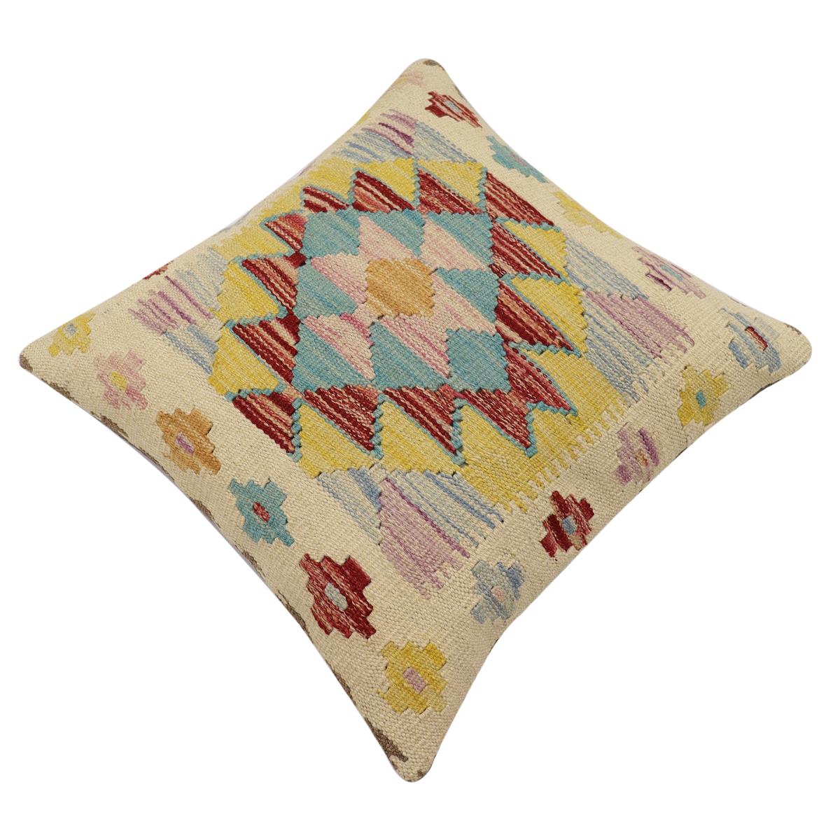 handmade Traditional Pillow Beige Rust Hand-Woven SQUARE 100% WOOL Hand woven turkish pillow2' x 2'