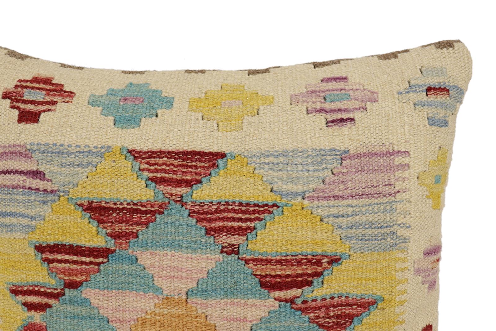 handmade Traditional Pillow Beige Rust Hand-Woven SQUARE 100% WOOL Hand woven turkish pillow2' x 2'