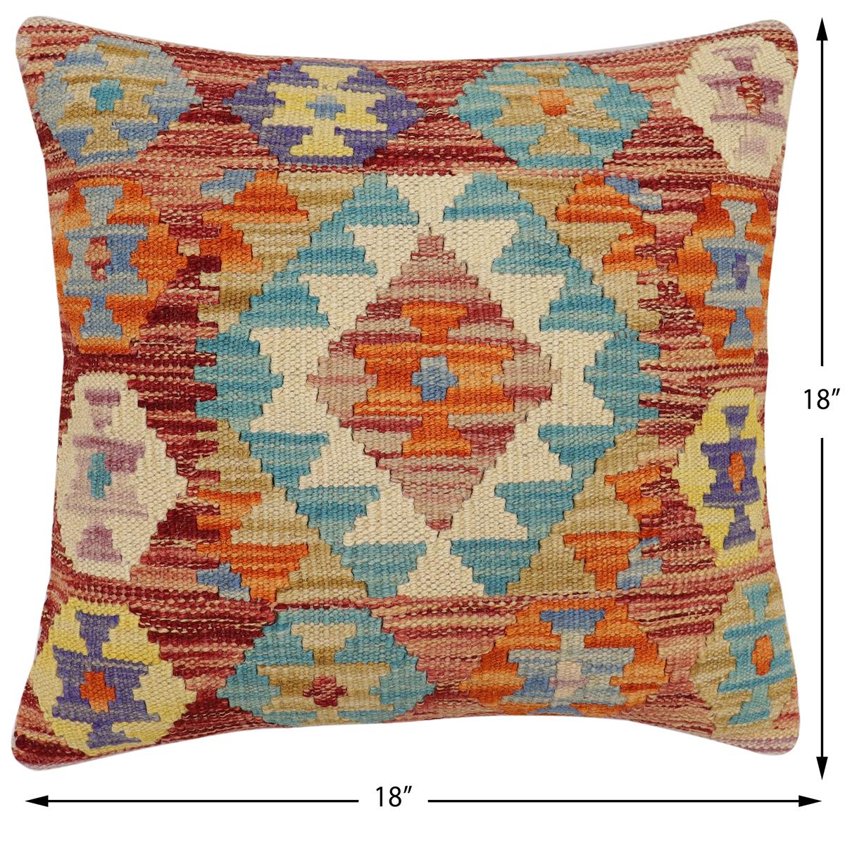 handmade Traditional Pillow Red Blue Hand-Woven SQUARE 100% WOOL Hand woven turkish pillow2' x 2'