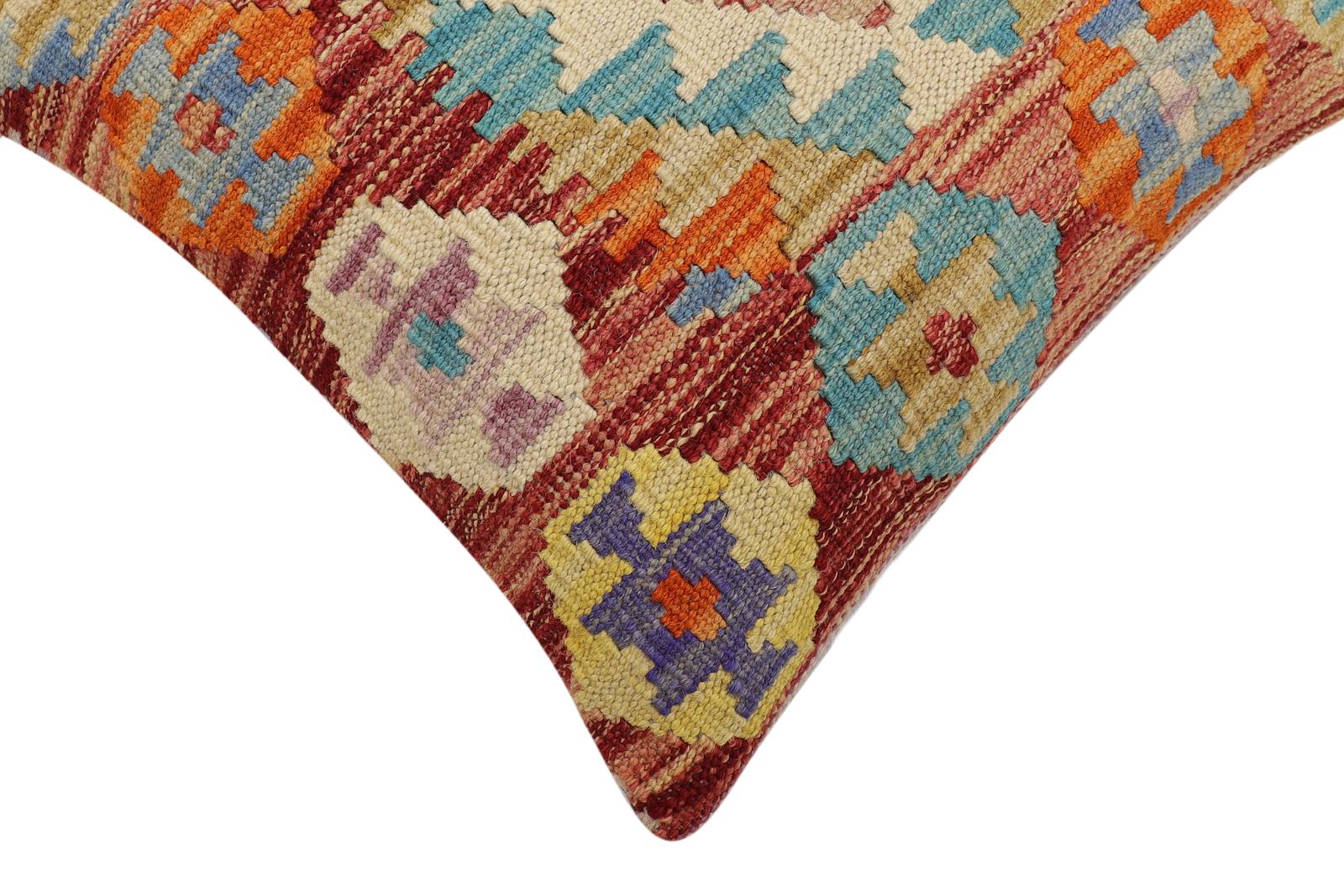 handmade Traditional Pillow Red Blue Hand-Woven SQUARE 100% WOOL Hand woven turkish pillow2' x 2'