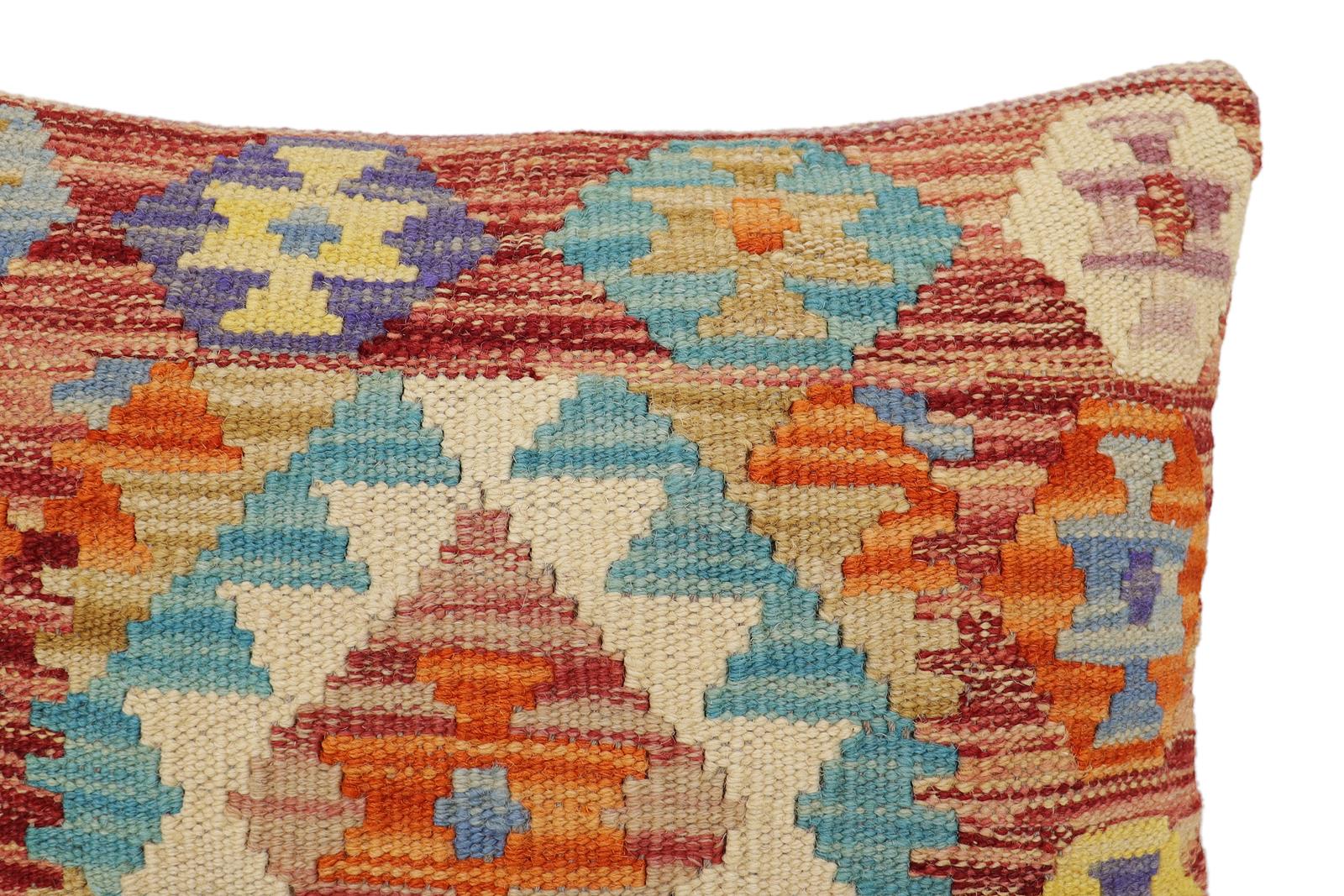 handmade Traditional Pillow Red Blue Hand-Woven SQUARE 100% WOOL Hand woven turkish pillow2' x 2'