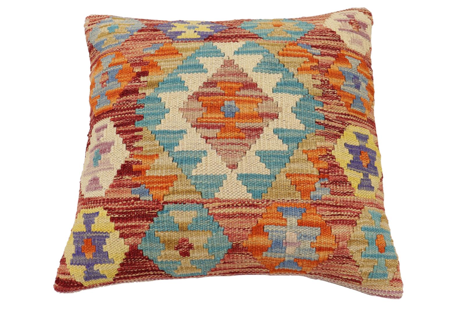 handmade Traditional Pillow Red Blue Hand-Woven SQUARE 100% WOOL Hand woven turkish pillow2' x 2'