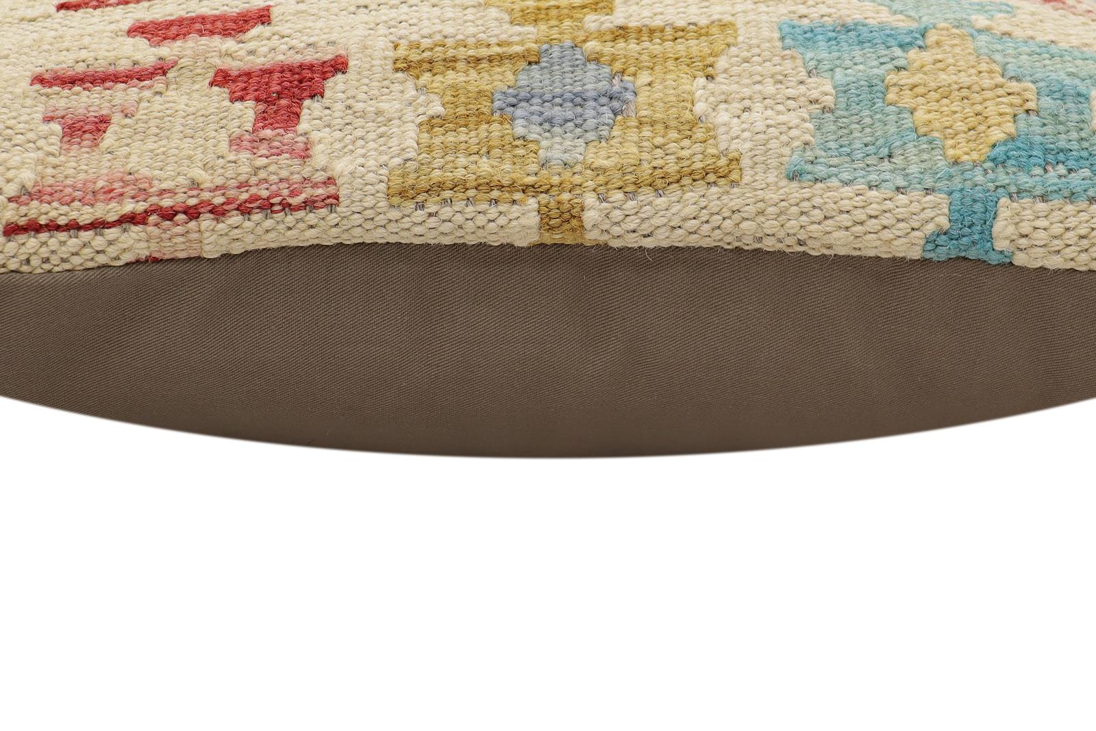 handmade Traditional Pillow Beige Red Hand-Woven SQUARE 100% WOOL Hand woven turkish pillow2' x 2'