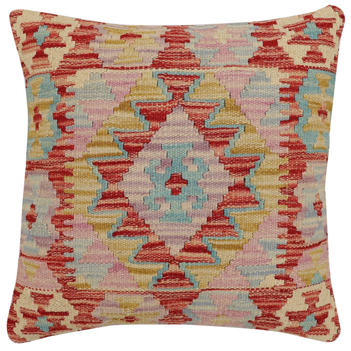 handmade Traditional Pillow Red Blue Hand-Woven SQUARE 100% WOOL Hand woven turkish pillow2' x 2'