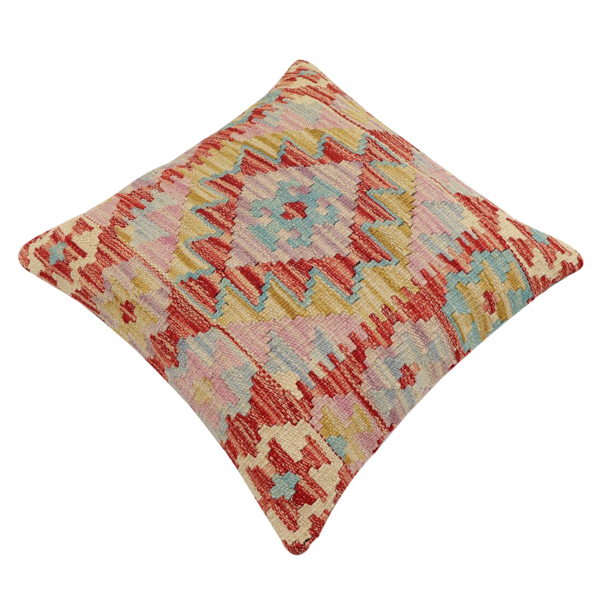 handmade Traditional Pillow Red Blue Hand-Woven SQUARE 100% WOOL Hand woven turkish pillow2' x 2'