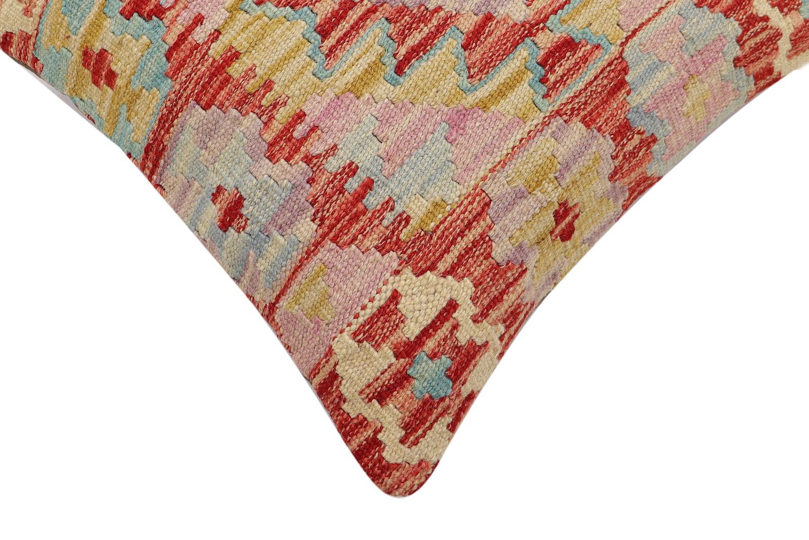 handmade Traditional Pillow Red Blue Hand-Woven SQUARE 100% WOOL Hand woven turkish pillow2' x 2'