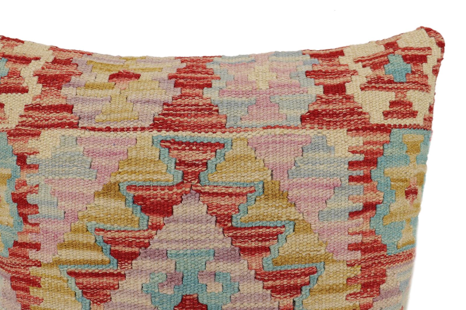 handmade Traditional Pillow Red Blue Hand-Woven SQUARE 100% WOOL Hand woven turkish pillow2' x 2'