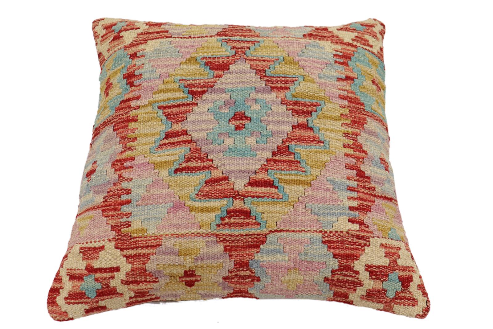 handmade Traditional Pillow Red Blue Hand-Woven SQUARE 100% WOOL Hand woven turkish pillow2' x 2'
