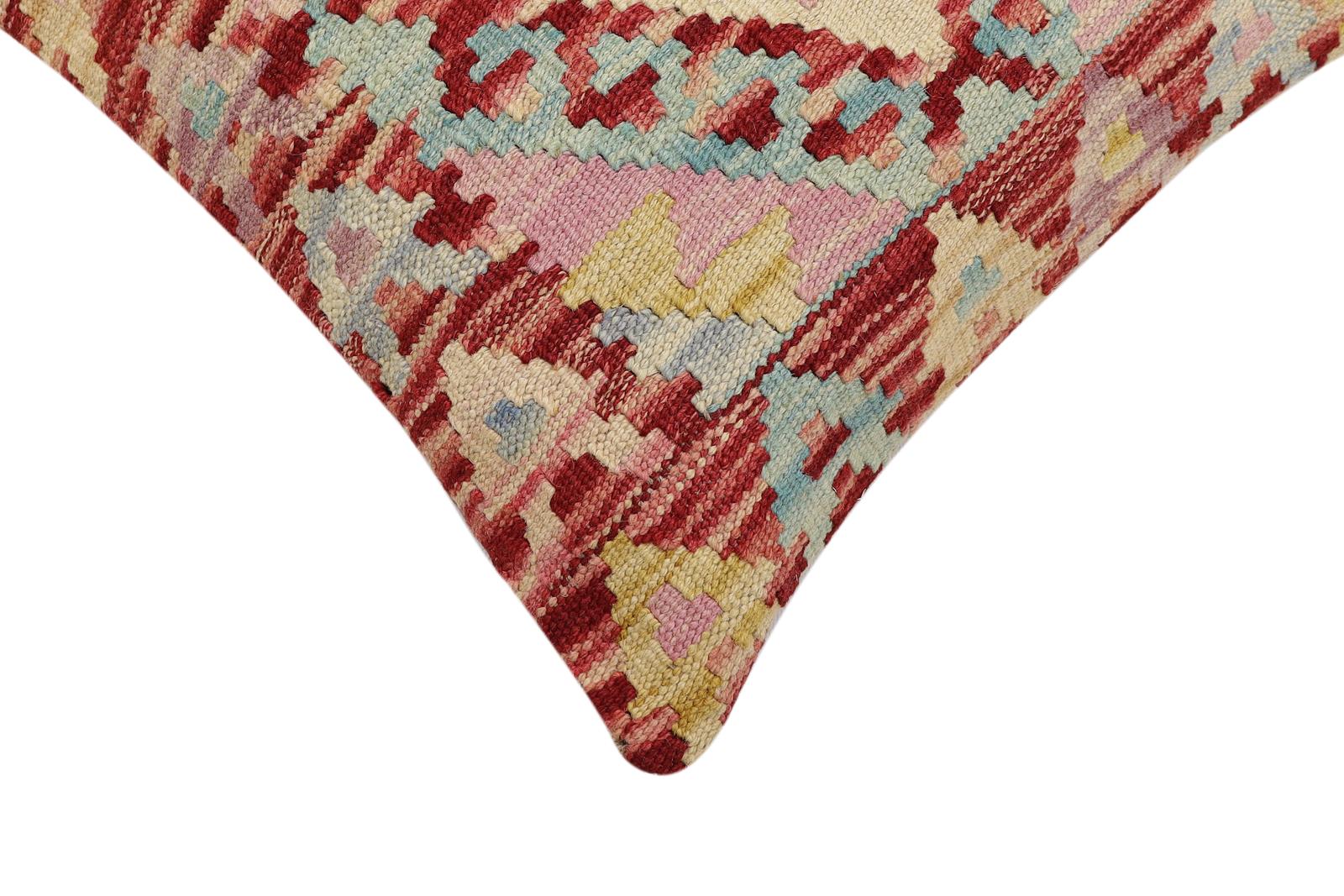 handmade Traditional Pillow Red Blue Hand-Woven SQUARE 100% WOOL Hand woven turkish pillow2' x 2'