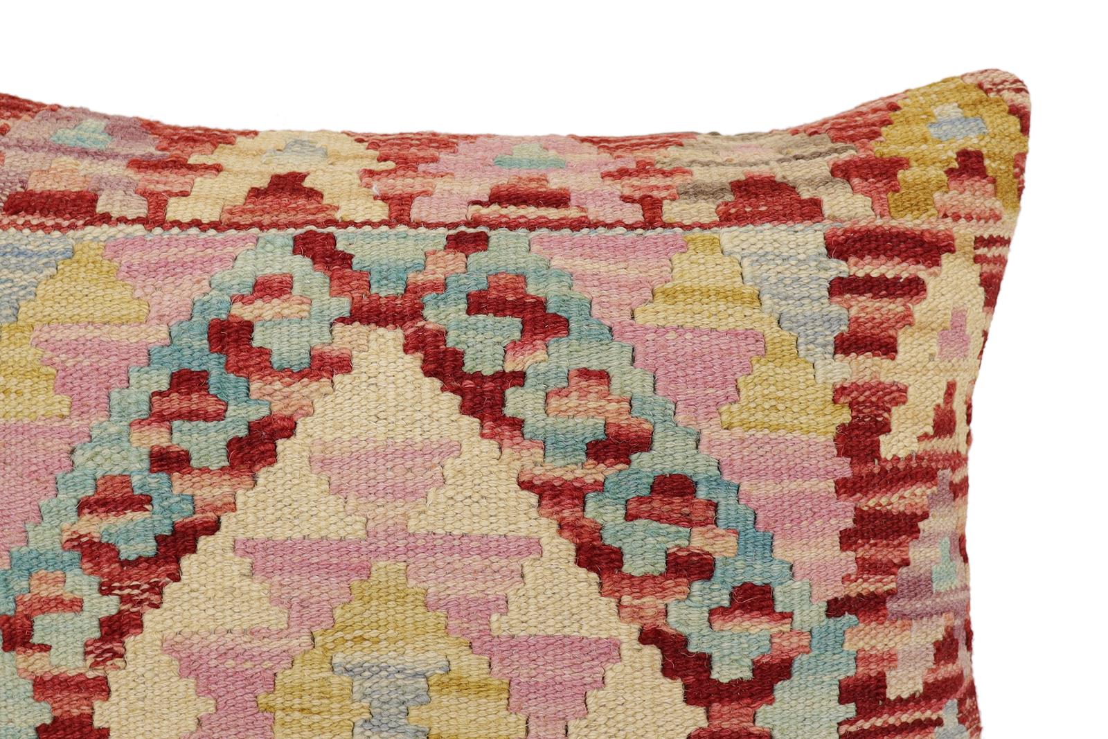 handmade Traditional Pillow Red Blue Hand-Woven SQUARE 100% WOOL Hand woven turkish pillow2' x 2'
