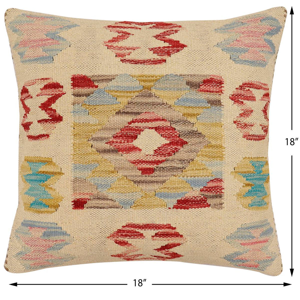 handmade Traditional Pillow Beige Red Hand-Woven SQUARE 100% WOOL Hand woven turkish pillow2' x 2'