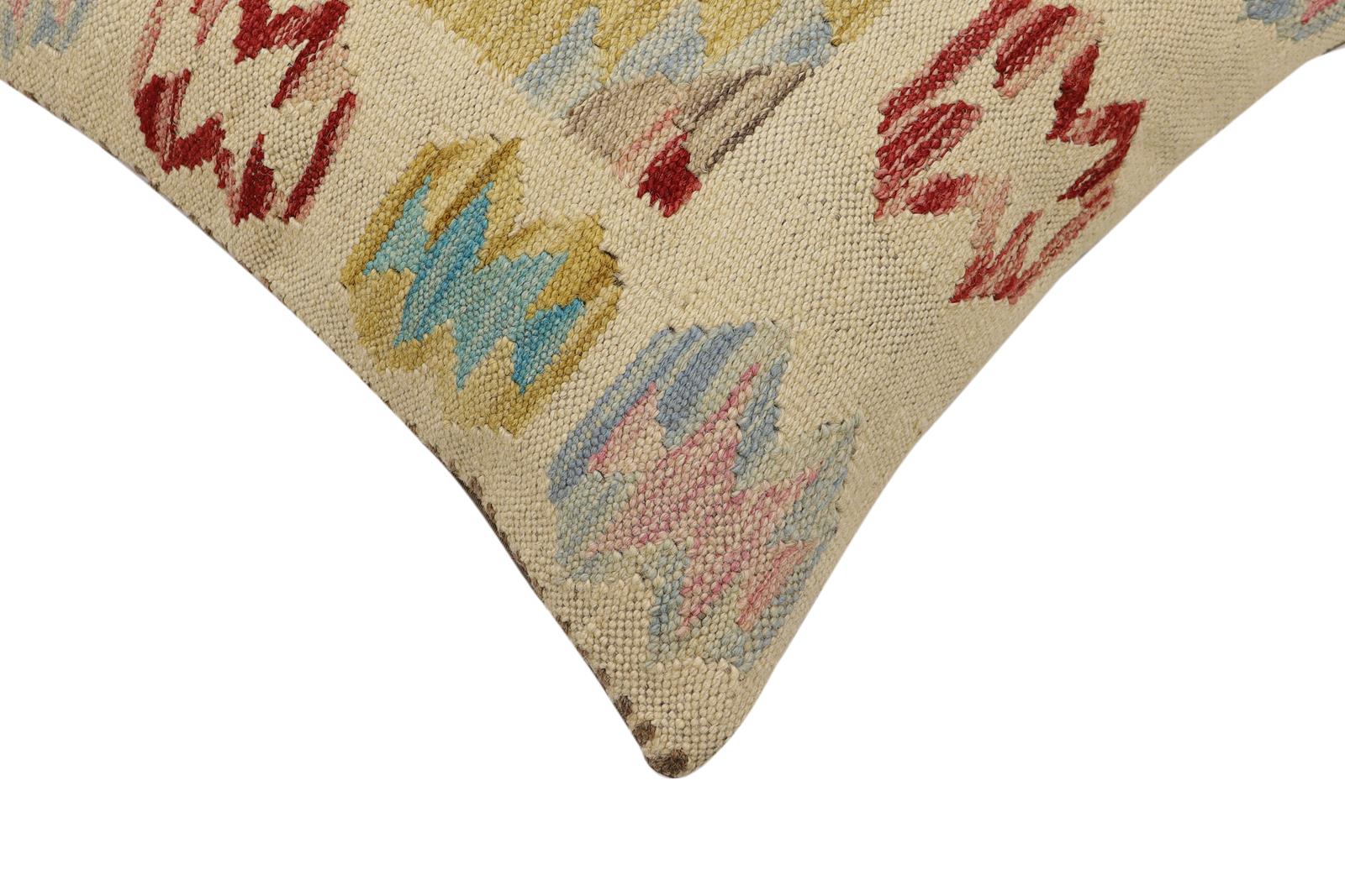 handmade Traditional Pillow Beige Red Hand-Woven SQUARE 100% WOOL Hand woven turkish pillow2' x 2'