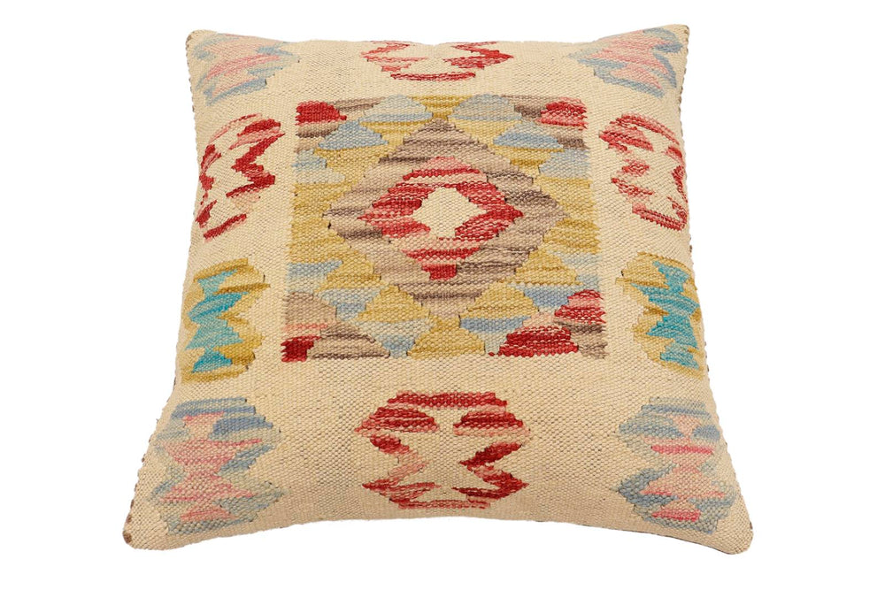 handmade Traditional Pillow Beige Red Hand-Woven SQUARE 100% WOOL Hand woven turkish pillow2' x 2'
