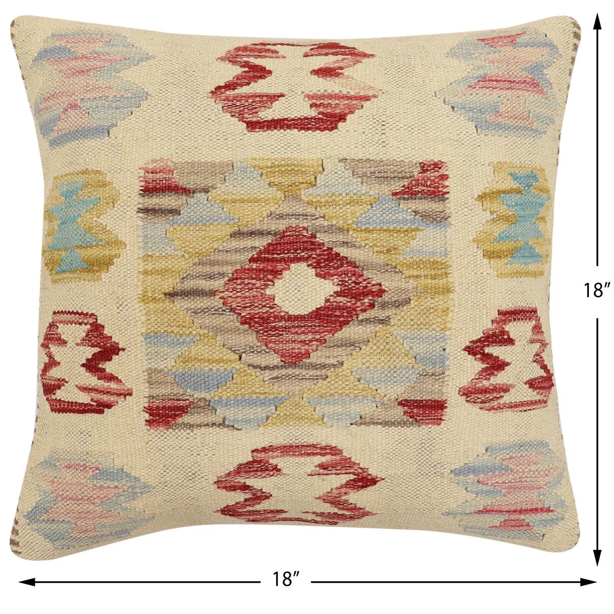 handmade Traditional Pillow Beige Red Hand-Woven SQUARE 100% WOOL Hand woven turkish pillow2' x 2'