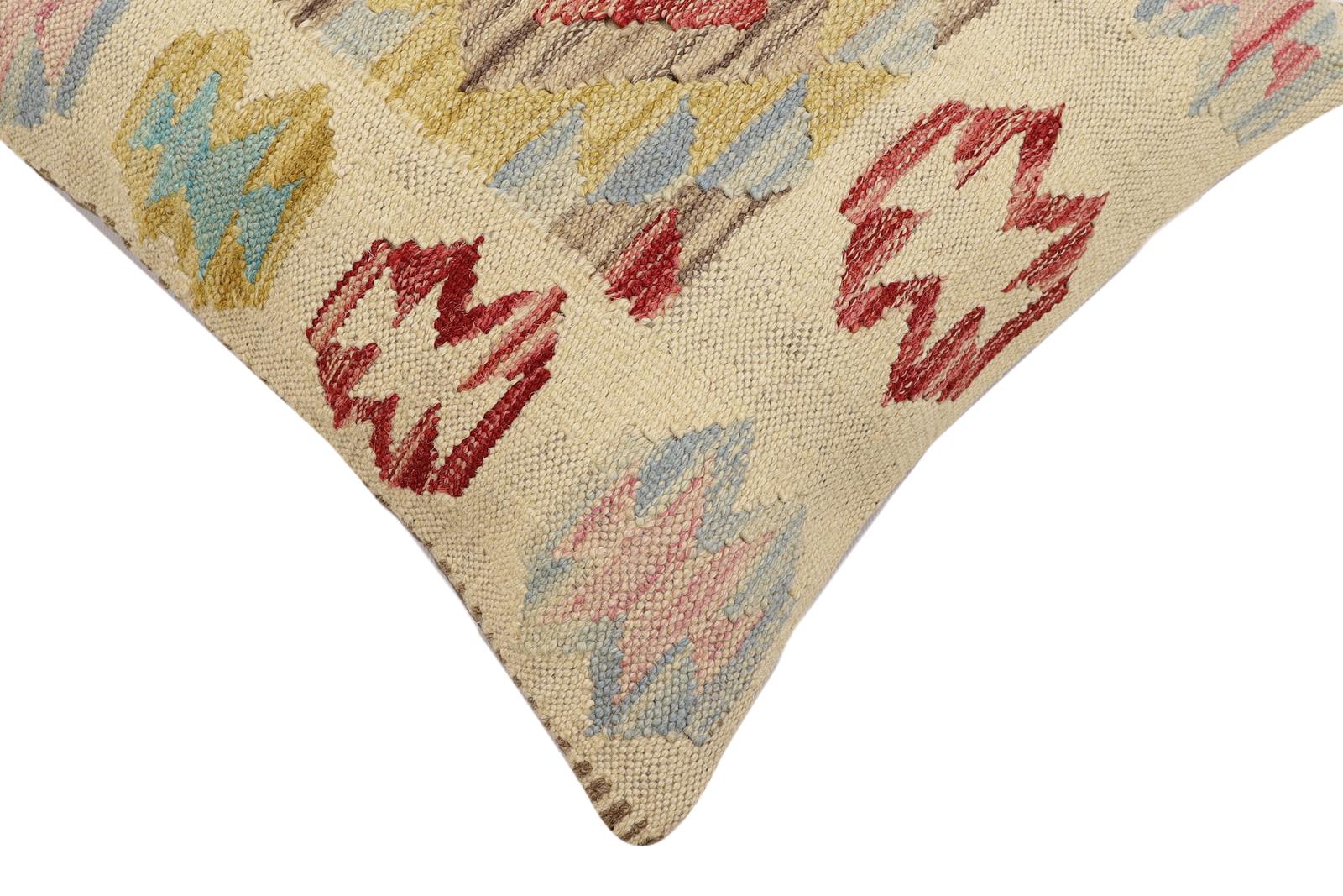 handmade Traditional Pillow Beige Red Hand-Woven SQUARE 100% WOOL Hand woven turkish pillow2' x 2'