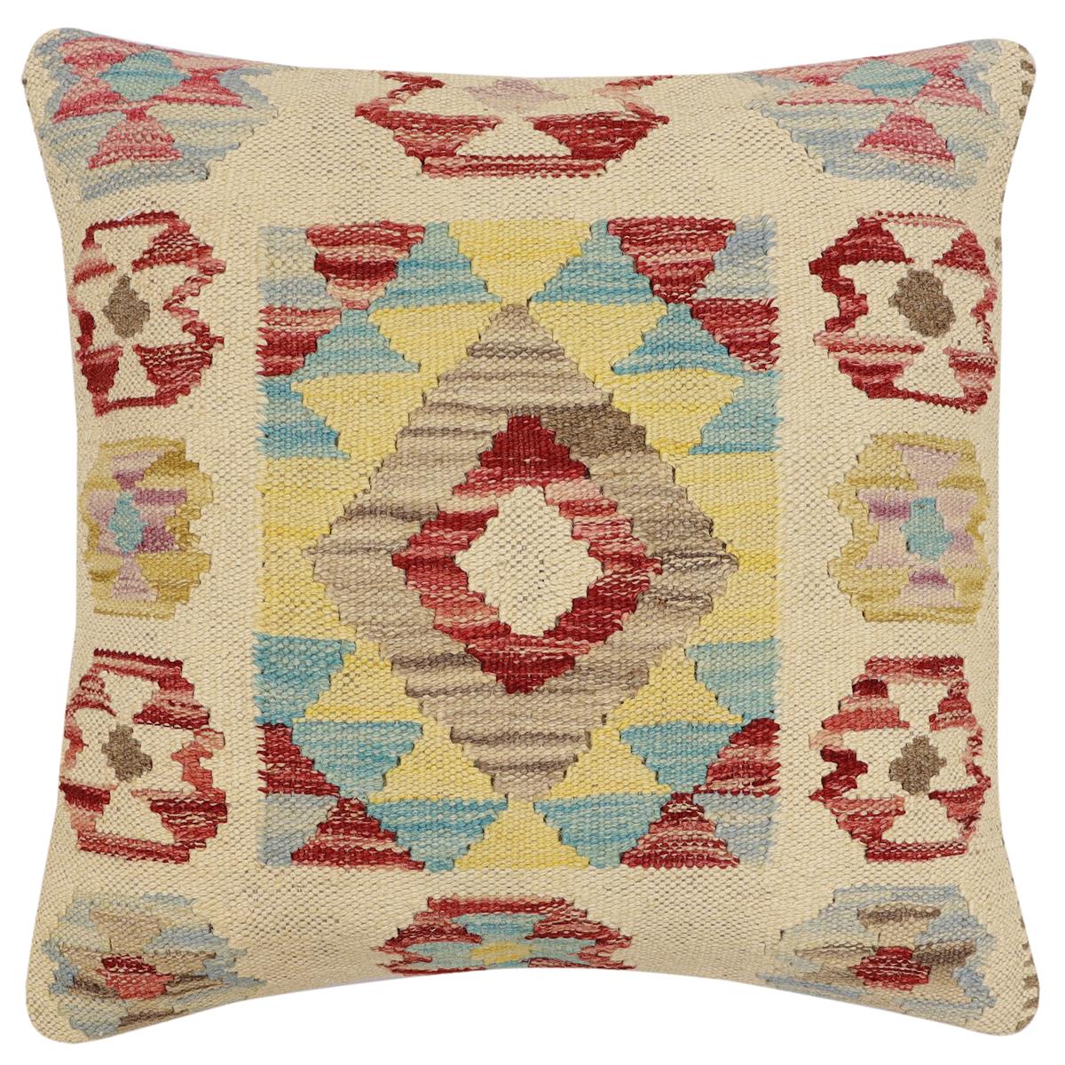 handmade Traditional Pillow Beige Red Hand-Woven SQUARE 100% WOOL Hand woven turkish pillow2' x 2'