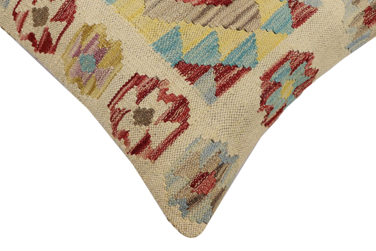 handmade Traditional Pillow Beige Red Hand-Woven SQUARE 100% WOOL Hand woven turkish pillow2' x 2'
