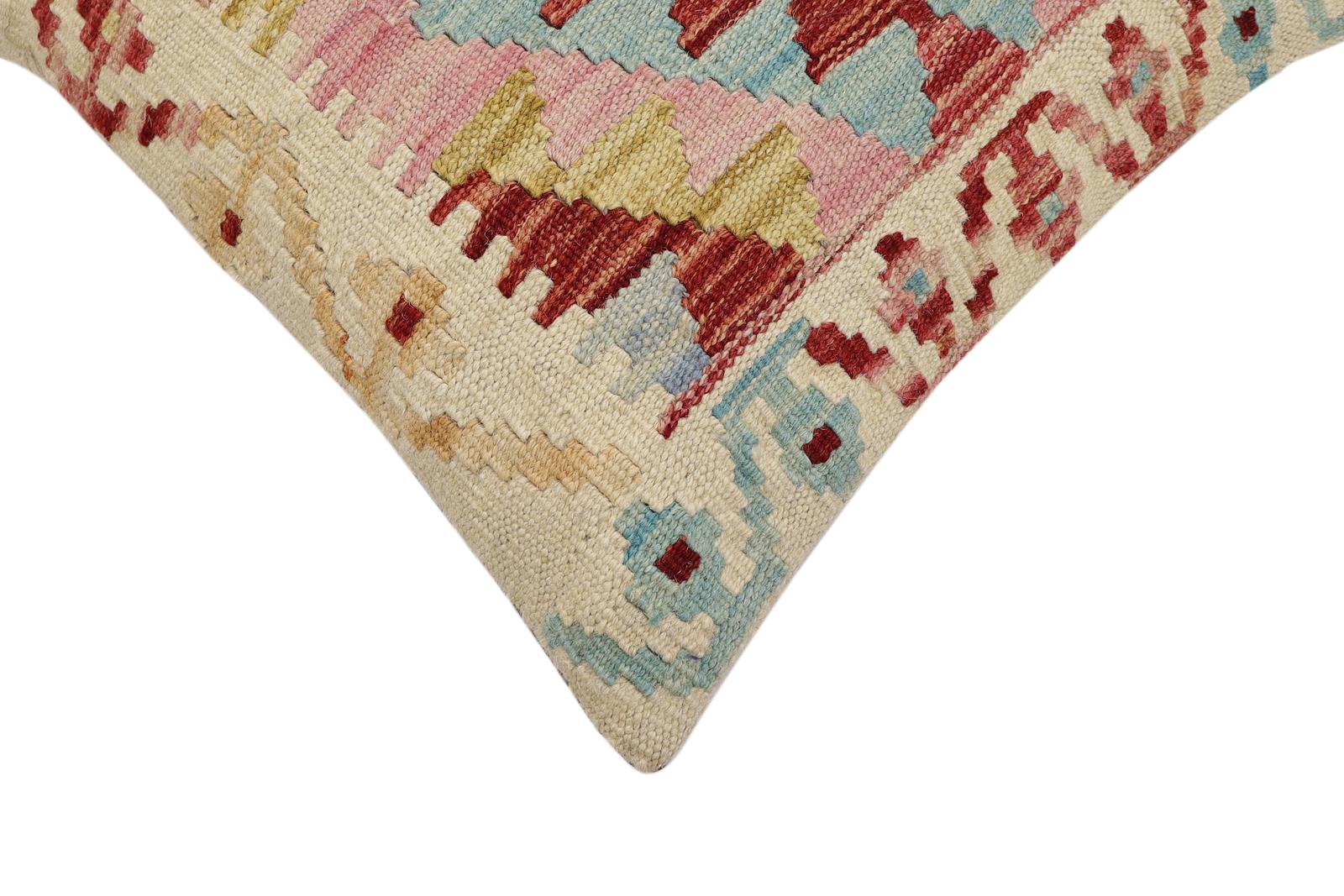 handmade Traditional Pillow Beige Rust Hand-Woven SQUARE 100% WOOL Hand woven turkish pillow2' x 2'