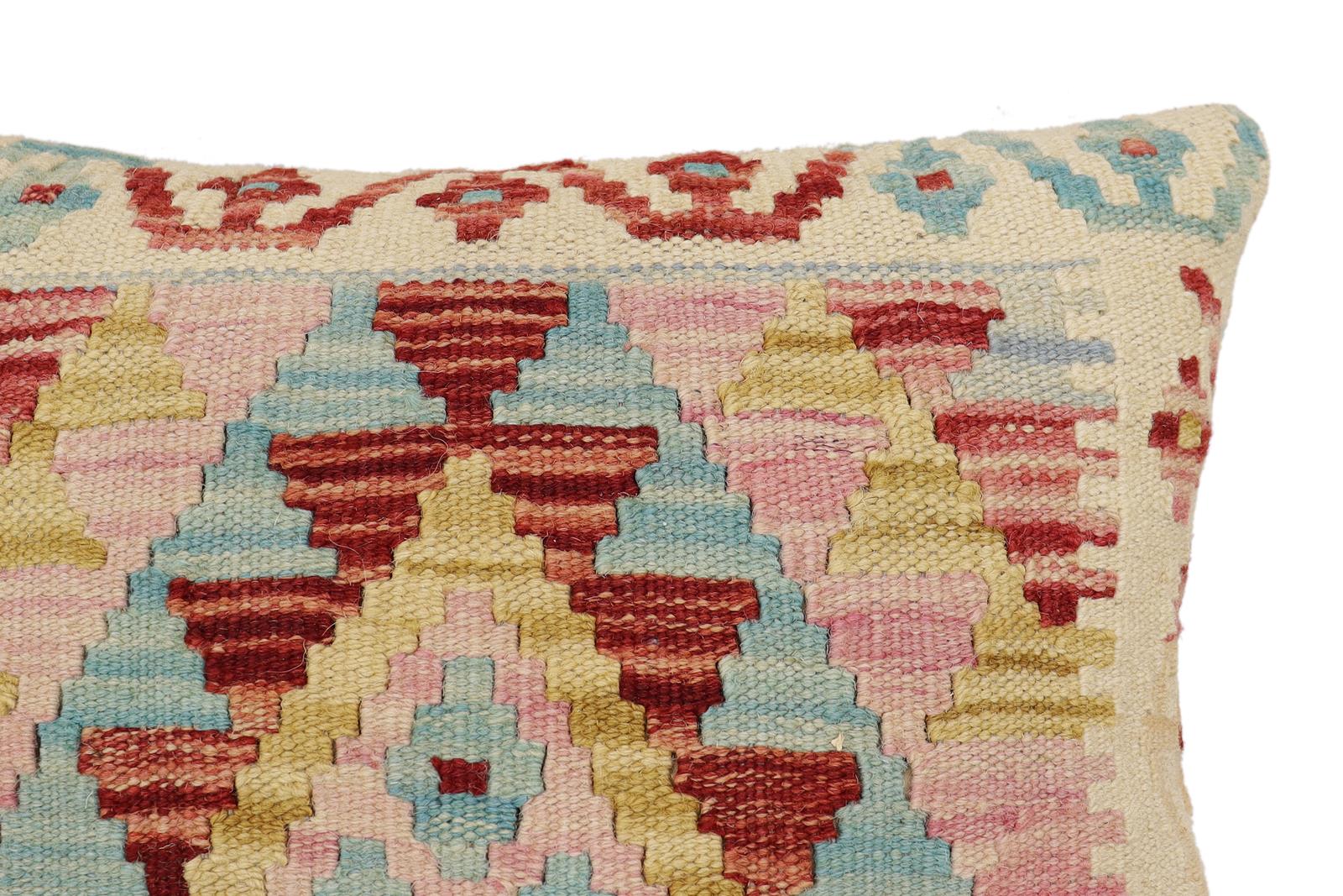 handmade Traditional Pillow Beige Rust Hand-Woven SQUARE 100% WOOL Hand woven turkish pillow2' x 2'