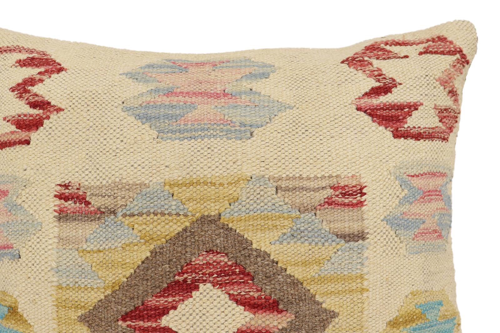 handmade Traditional Pillow Beige Red Hand-Woven SQUARE 100% WOOL Hand woven turkish pillow2' x 2'