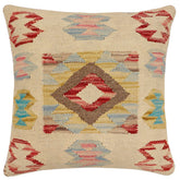 handmade Traditional Pillow Beige Red Hand-Woven SQUARE 100% WOOL Hand woven turkish pillow2 x 2