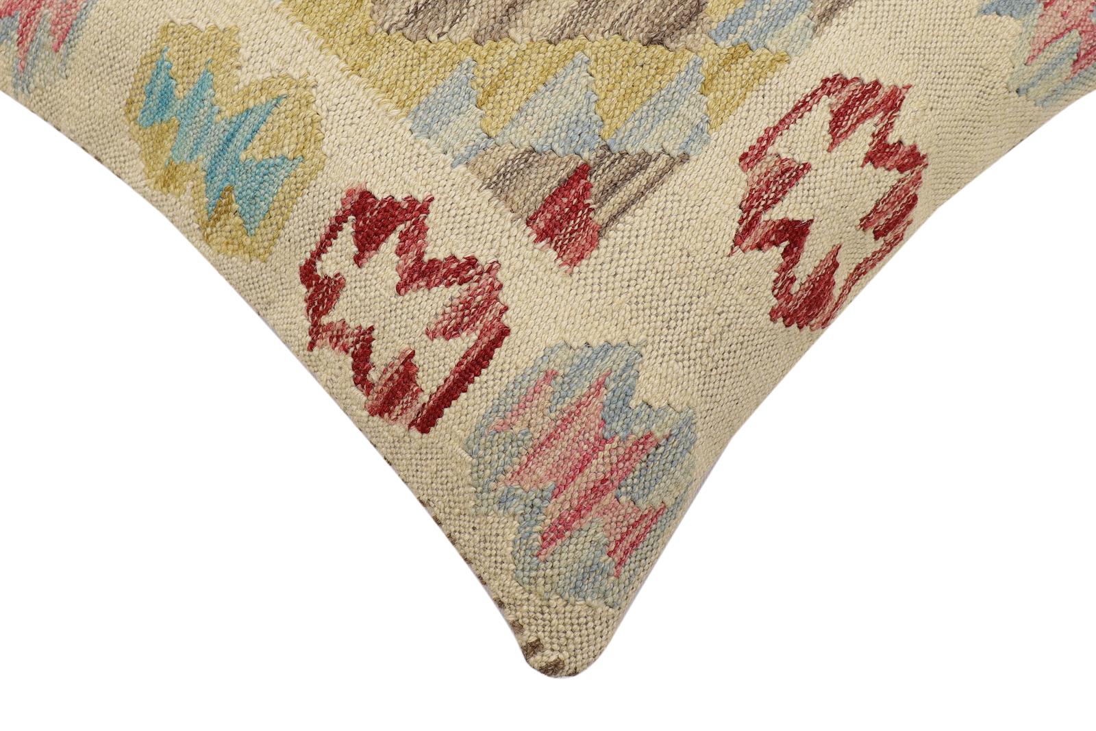handmade Traditional Pillow Beige Red Hand-Woven SQUARE 100% WOOL Hand woven turkish pillow2' x 2'