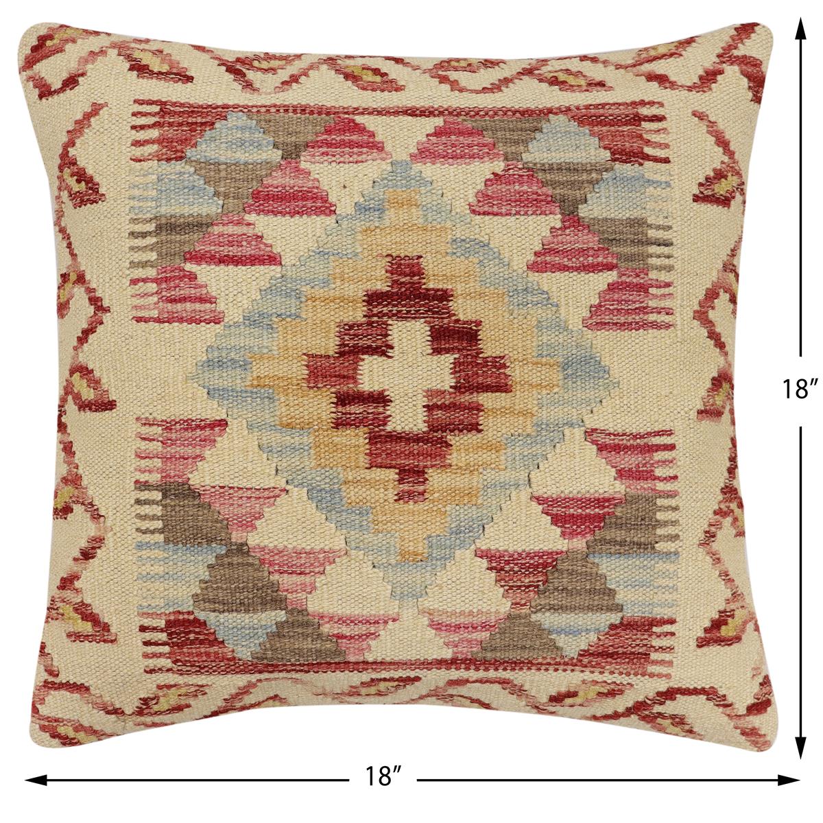 handmade Traditional Pillow Beige Red Hand-Woven SQUARE 100% WOOL Hand woven turkish pillow2' x 2'