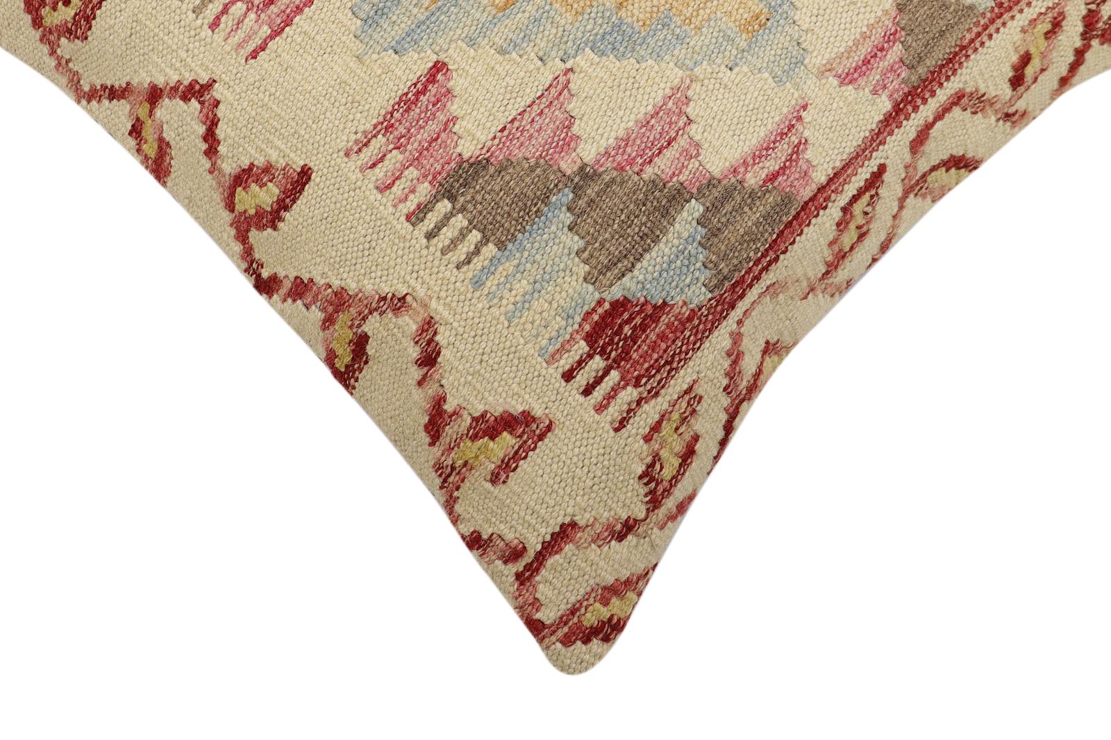 handmade Traditional Pillow Beige Red Hand-Woven SQUARE 100% WOOL Hand woven turkish pillow2' x 2'
