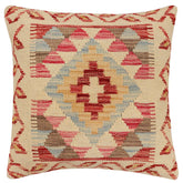 handmade Traditional Pillow Beige Red Hand-Woven SQUARE 100% WOOL Hand woven turkish pillow2 x 2